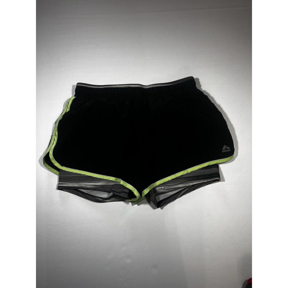 Reebok Women's Running Shorts Size L X-dri 2-in-1 Black/gray/green‎